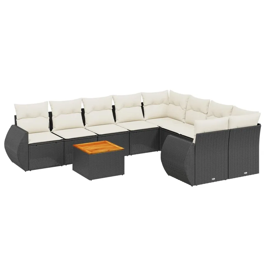 Salon de jardin 9 pcs avec coussins noir résine tressée - 2
