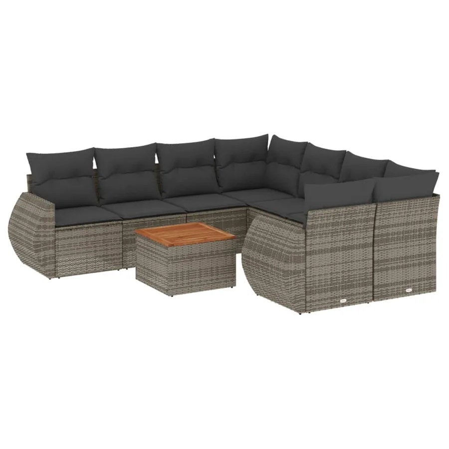 Salon de jardin 9 pcs avec coussins gris résine tressée - 2