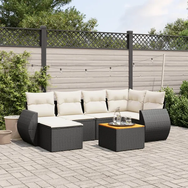 Salon de jardin 7 pcs avec coussins noir résine tressée 62 x 62 x 69 cm - 57,4 kg