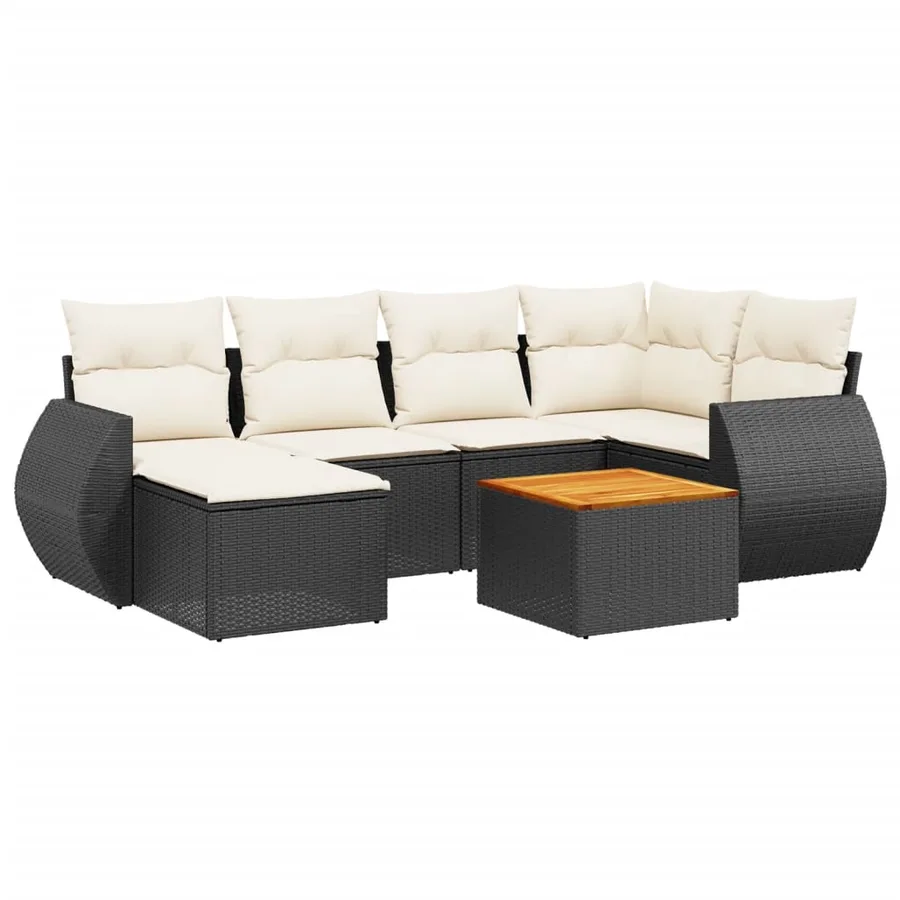 Salon de jardin 7 pcs avec coussins noir résine tressée 62 x 62 x 69 cm - 57,4 kg - 2