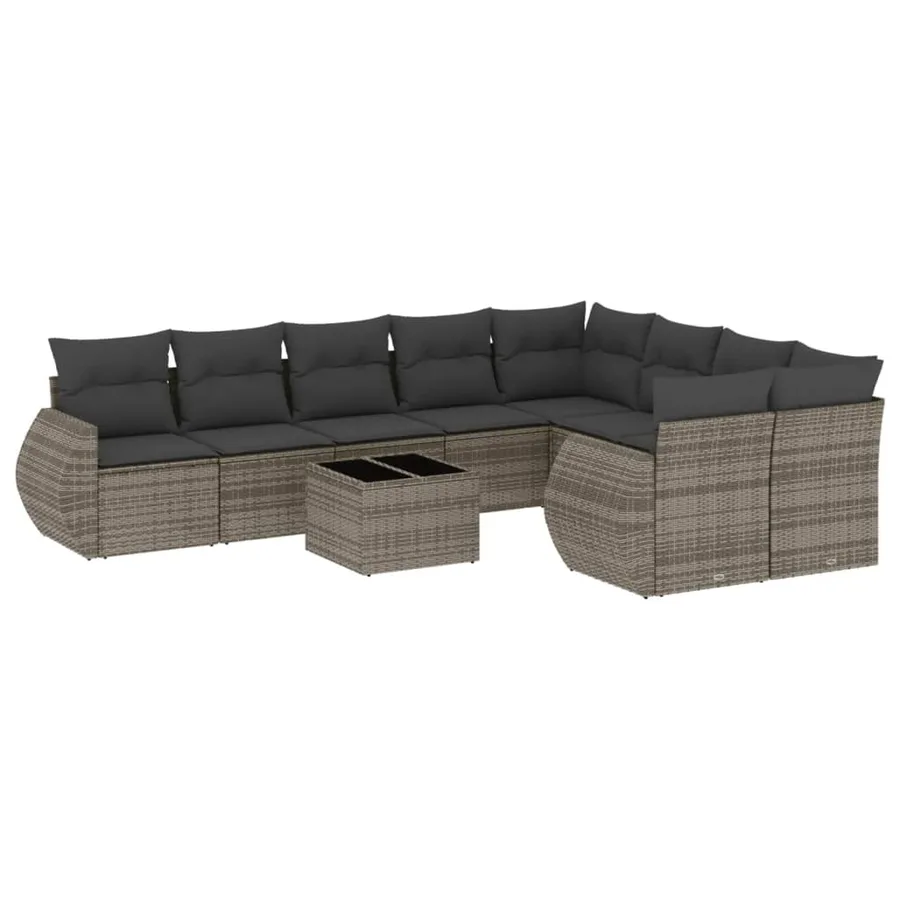 Salon de jardin avec coussins 10 pcs gris résine tressée - 2
