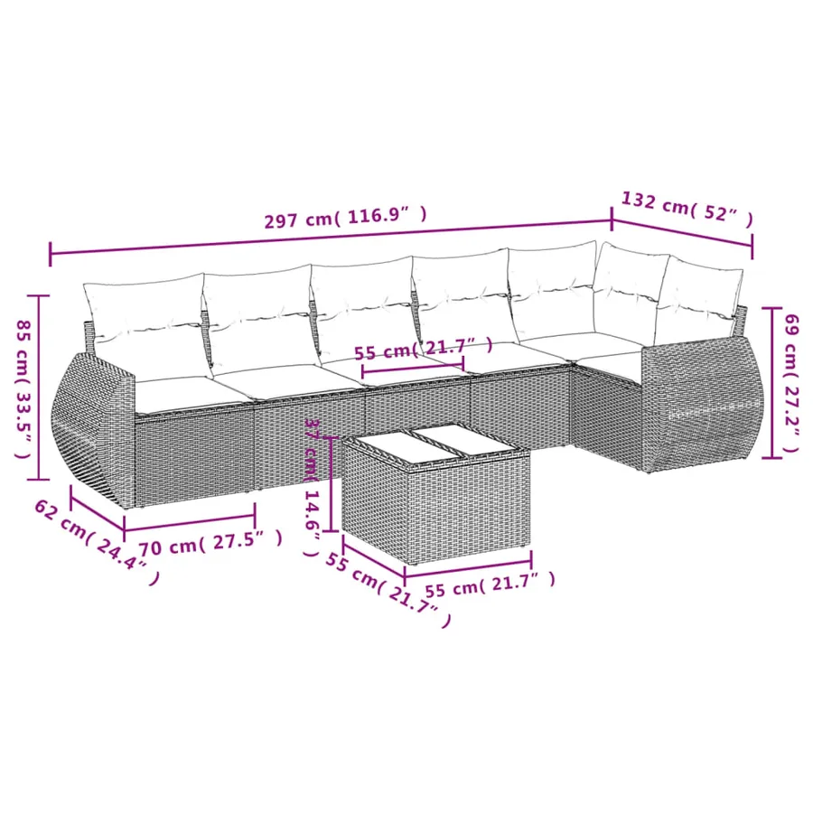 Salon de jardin avec coussins 7 pcs gris résine tressée - 8