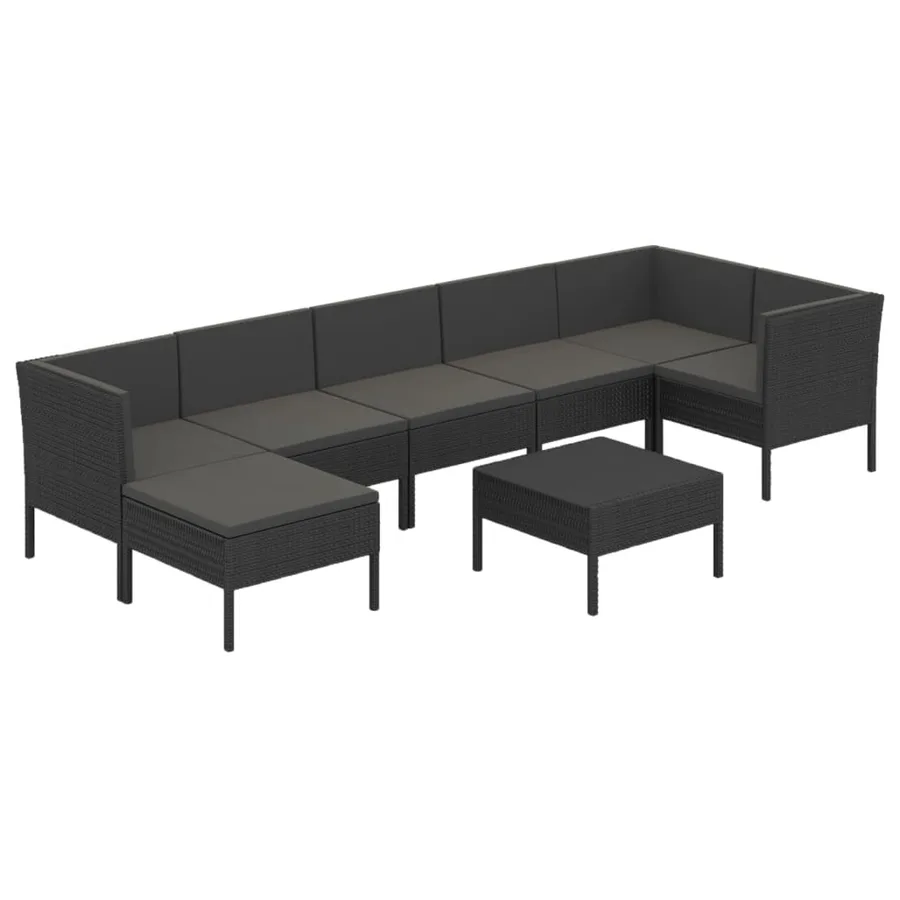 Salon de jardin 8 pcs avec coussins résine tressée noir - 2