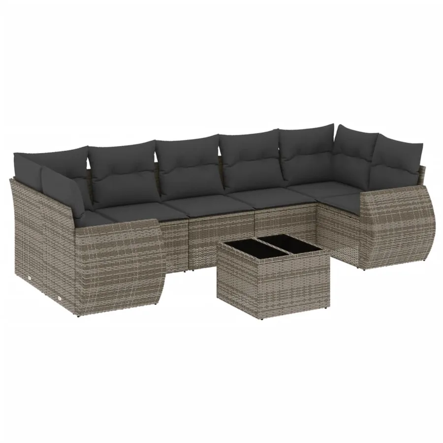 Salon de jardin 8 pcs avec coussins gris résine tressée - 2