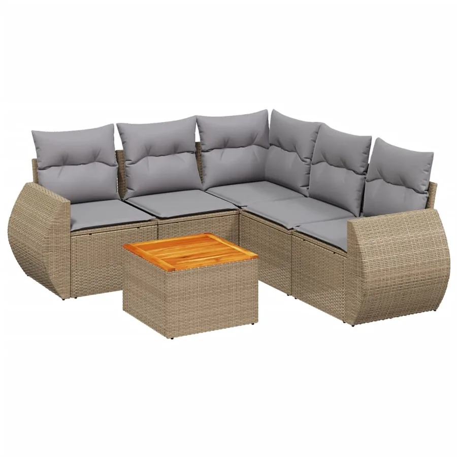 Salon de jardin avec coussins 6 pcs beige résine tressée - 2
