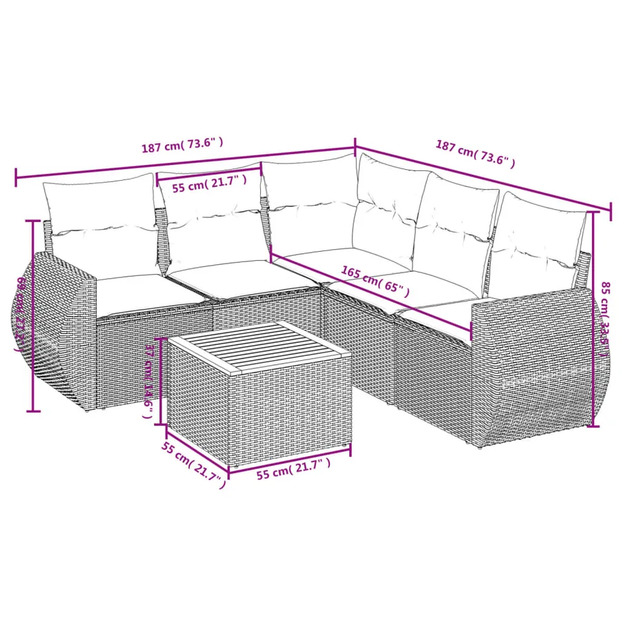 Salon de jardin avec coussins 6 pcs beige résine tressée - 3