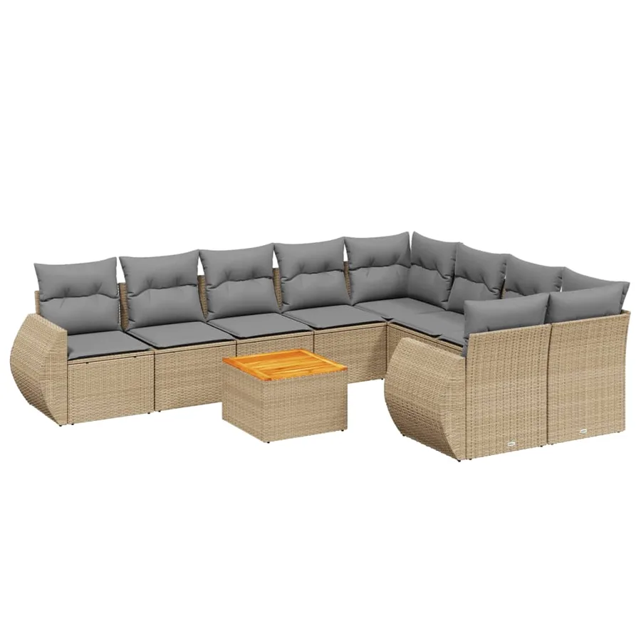 Salon de jardin avec coussins 10 pcs beige résine tressée - 2