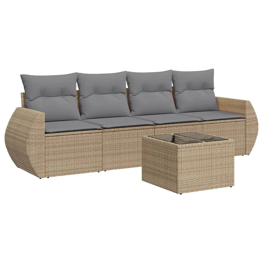 Salon de jardin avec coussins 5 pcs beige résine tressée - 2