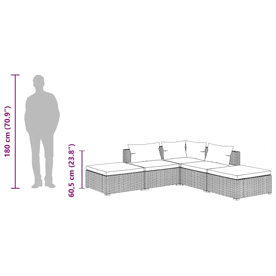 Salon de jardin 5 pcs avec coussins résine tressée marron - 10