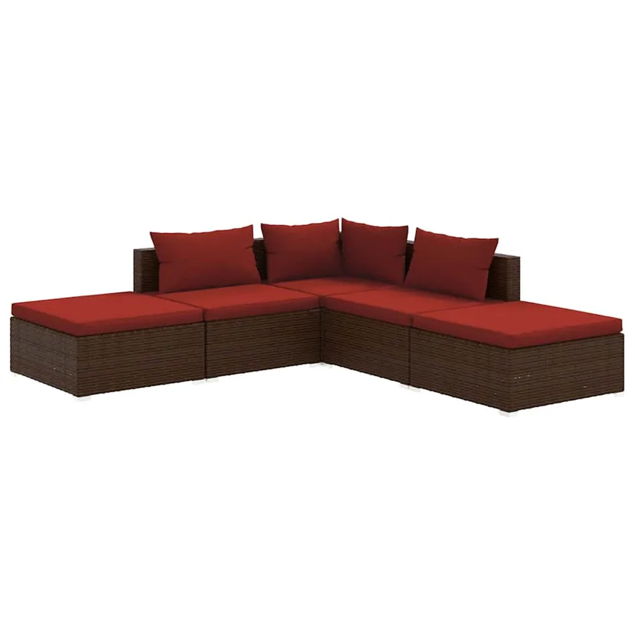 Salon de jardin 5 pcs avec coussins résine tressée marron - 2