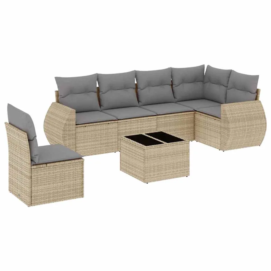 Salon de jardin avec coussins 7 pcs beige résine tressée - 2