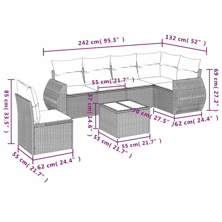 Salon de jardin avec coussins 7 pcs beige résine tressée - 3