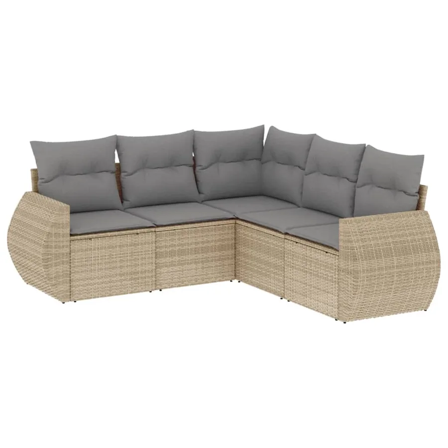 Salon de jardin avec coussins 5 pcs beige résine tressée - 2