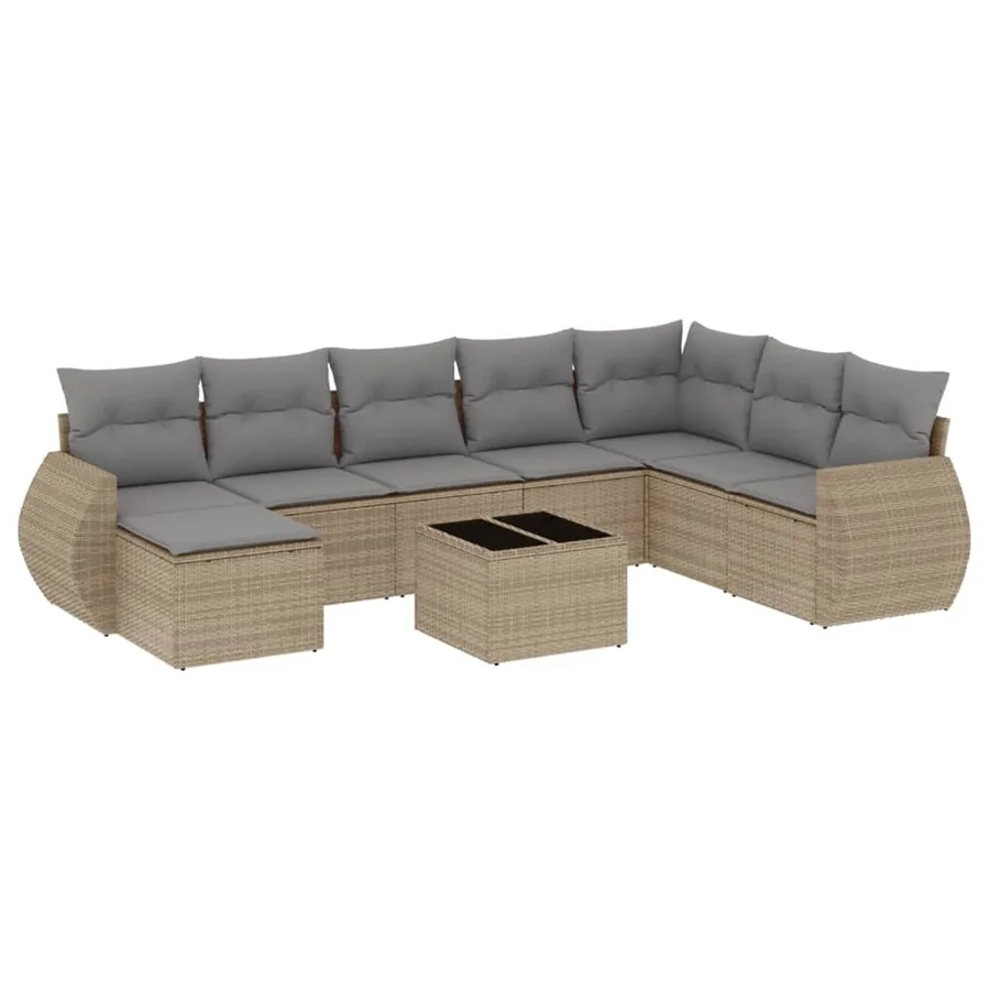 Salon de jardin avec coussins 9 pcs beige résine tressée - 2