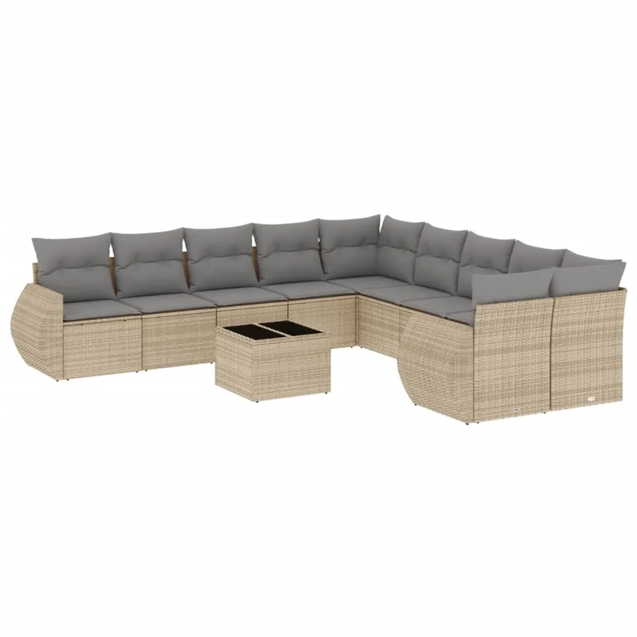 Salon de jardin 11 pcs avec coussins beige résine tressée - 2