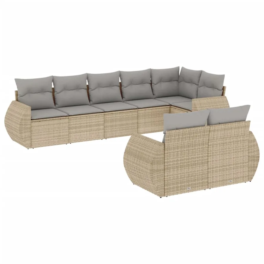 Salon de jardin avec coussins 8 pcs beige résine tressée - 2