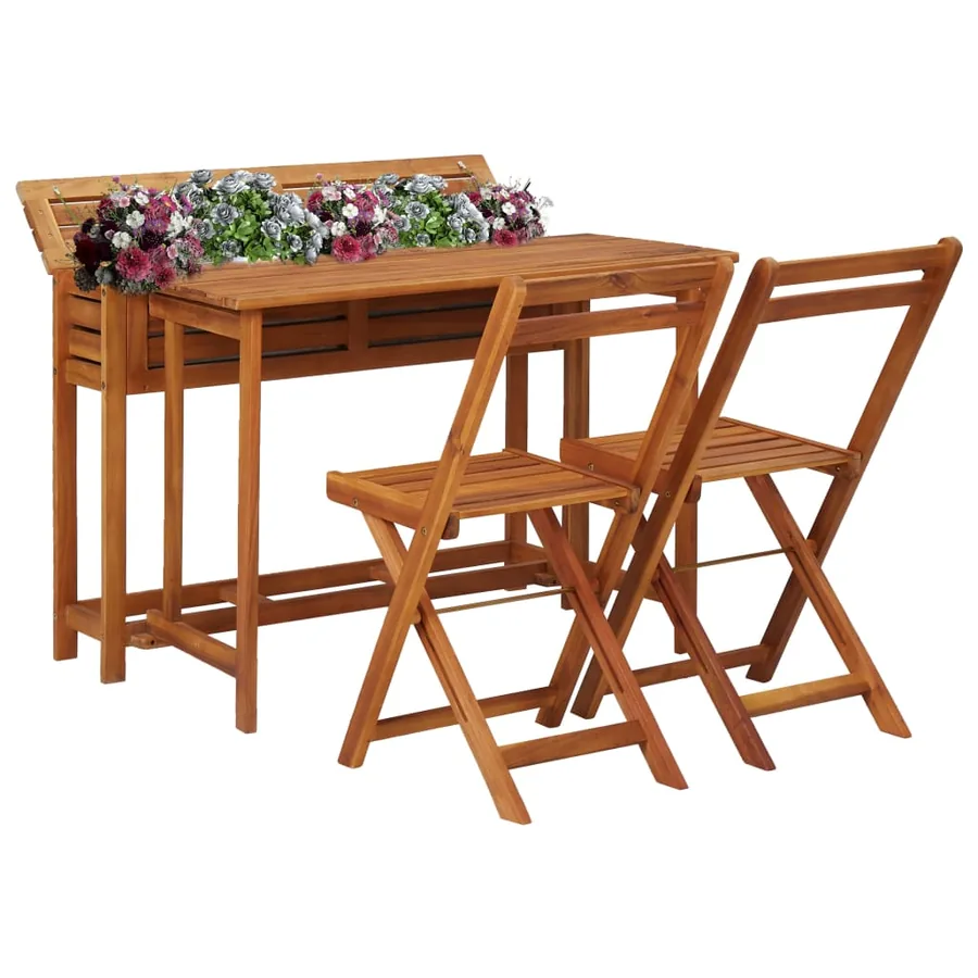 Table à jardinière et 2 chaises de bistro bois d'acacia massif