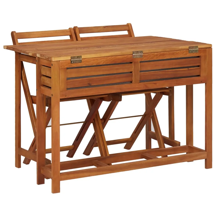 Table à jardinière et 2 chaises de bistro bois d'acacia massif - 4