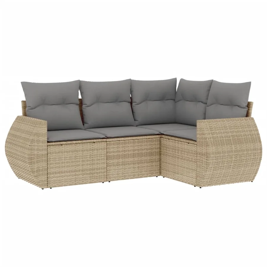 Salon de jardin avec coussins 4 pcs beige résine tressée - 2