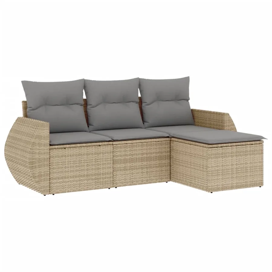 Salon de jardin avec coussins 4 pcs beige résine tressée - 2