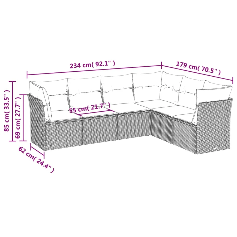 Salon de jardin avec coussins 6 pcs marron résine tressée - 3
