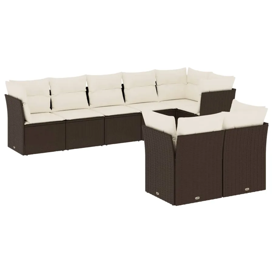 Salon de jardin 8 pcs avec coussins marron résine tressée - 2