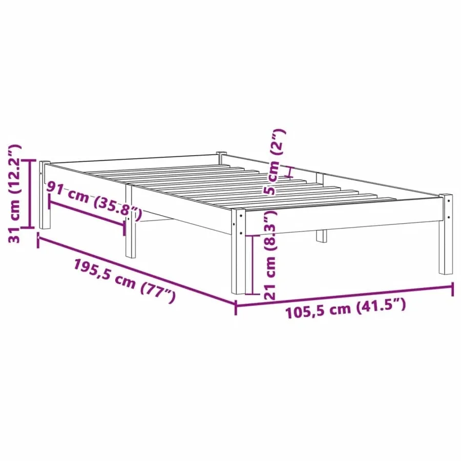 Cadre de lit sans matelas 100x190 cm bois de pin massif - 9