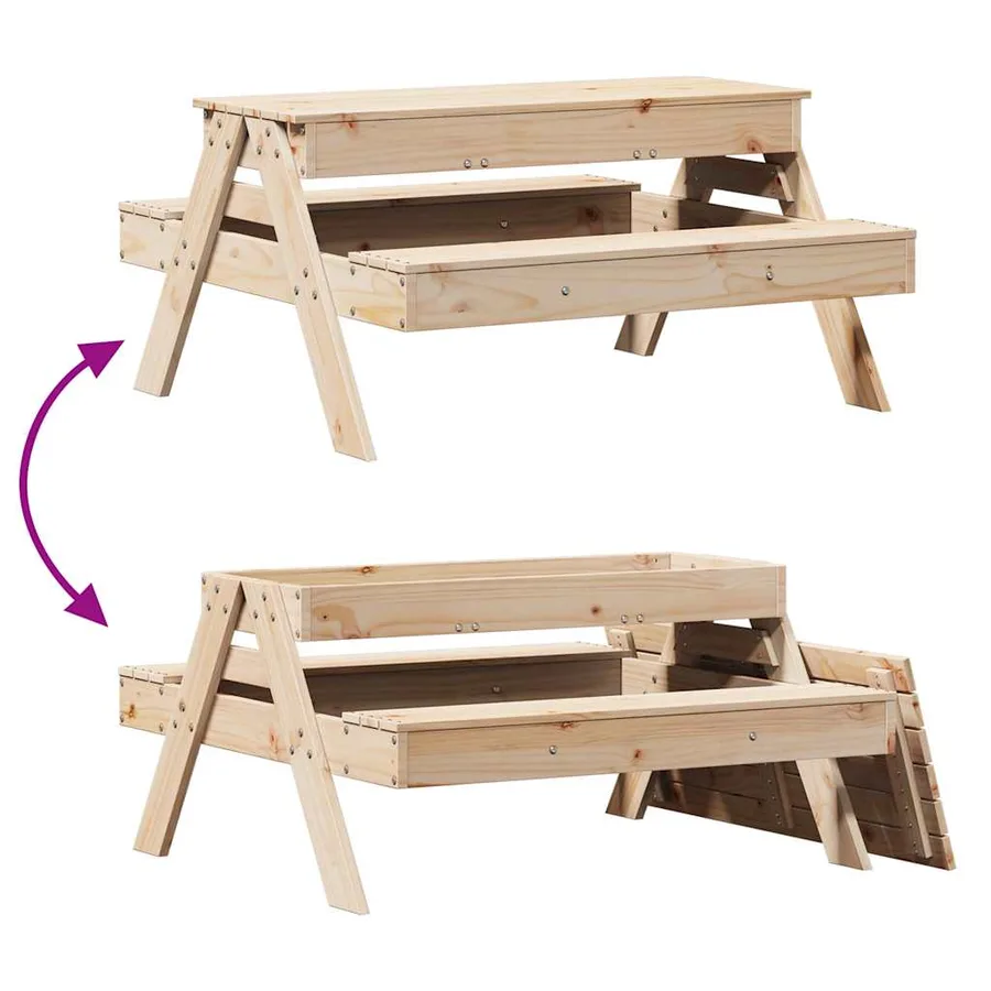 Table de pique-nique avec bac à sable pour enfants pin massif - 8
