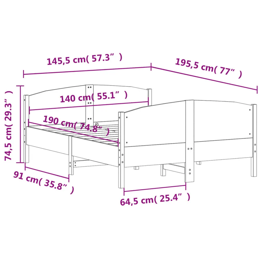 Cadre de lit avec tête de lit 140x190 cm bois de pin massif - 9