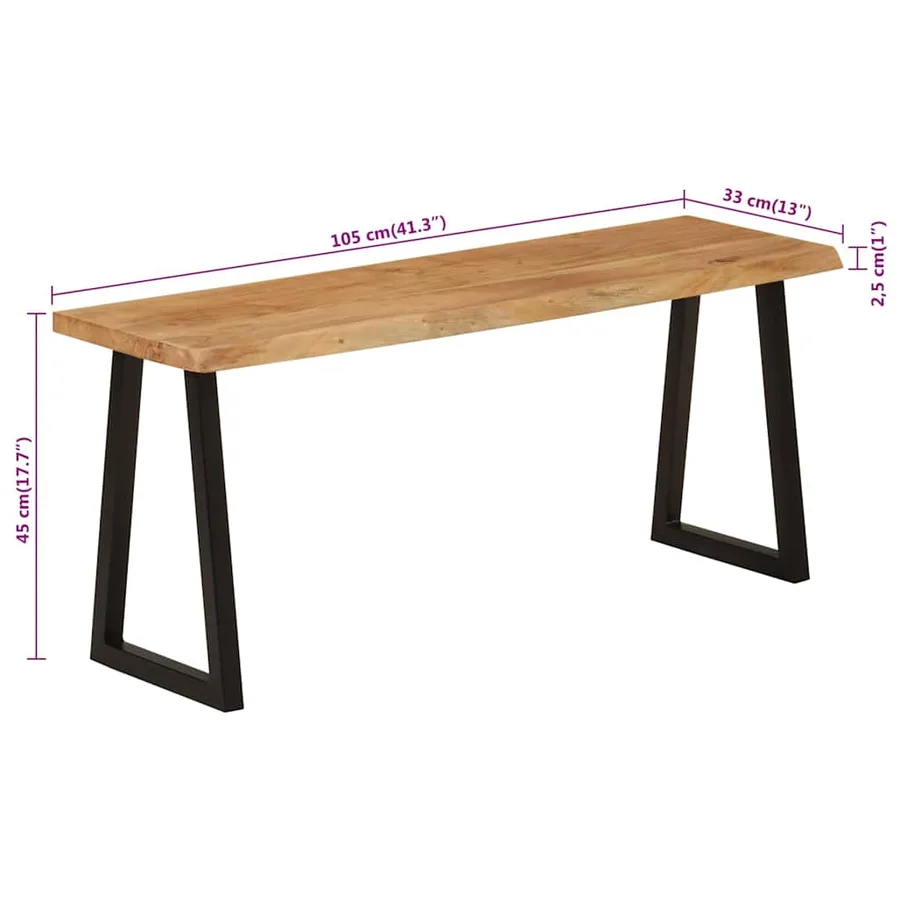 Banc avec bord vivant 105 cm bois d'acacia massif - 9