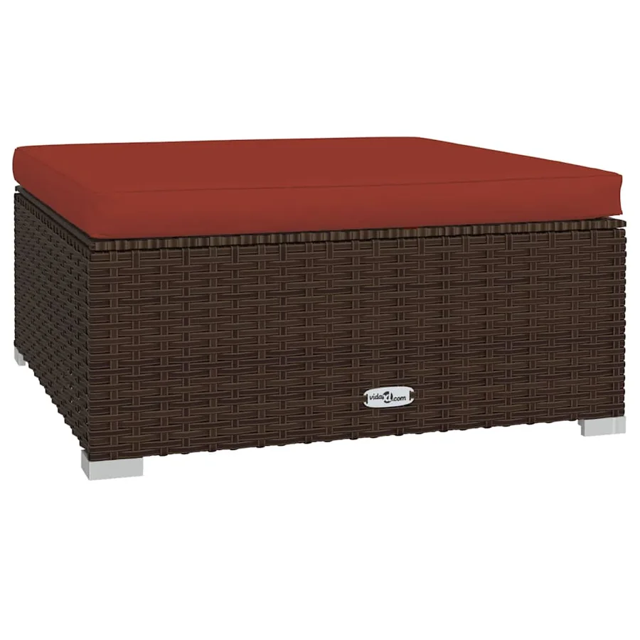 Repose-pied de jardin et coussin Marron 70x70x30 cm Poly rotin - 2