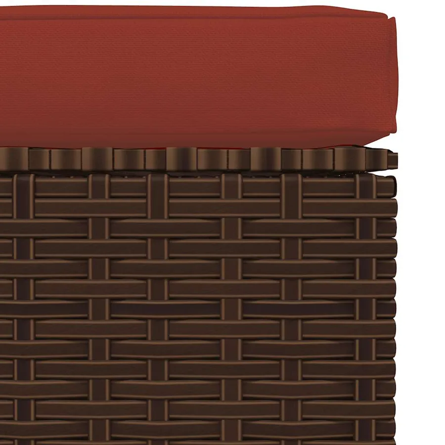 Repose-pied de jardin et coussin Marron 70x70x30 cm Poly rotin - 4