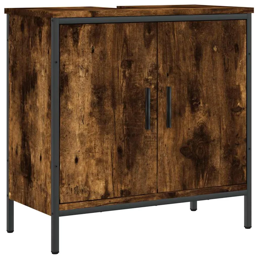 Armoire lavabo de salle de bain chêne fumé 60x30x60 cm - 2