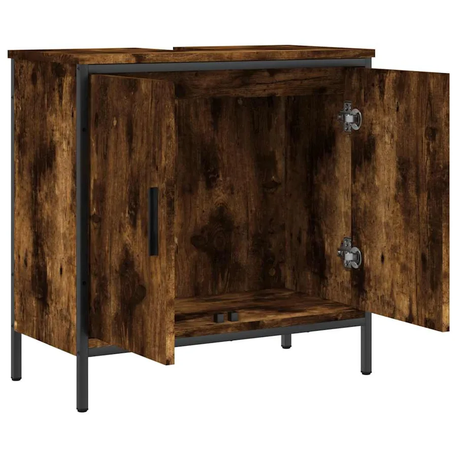 Armoire lavabo de salle de bain chêne fumé 60x30x60 cm - 5