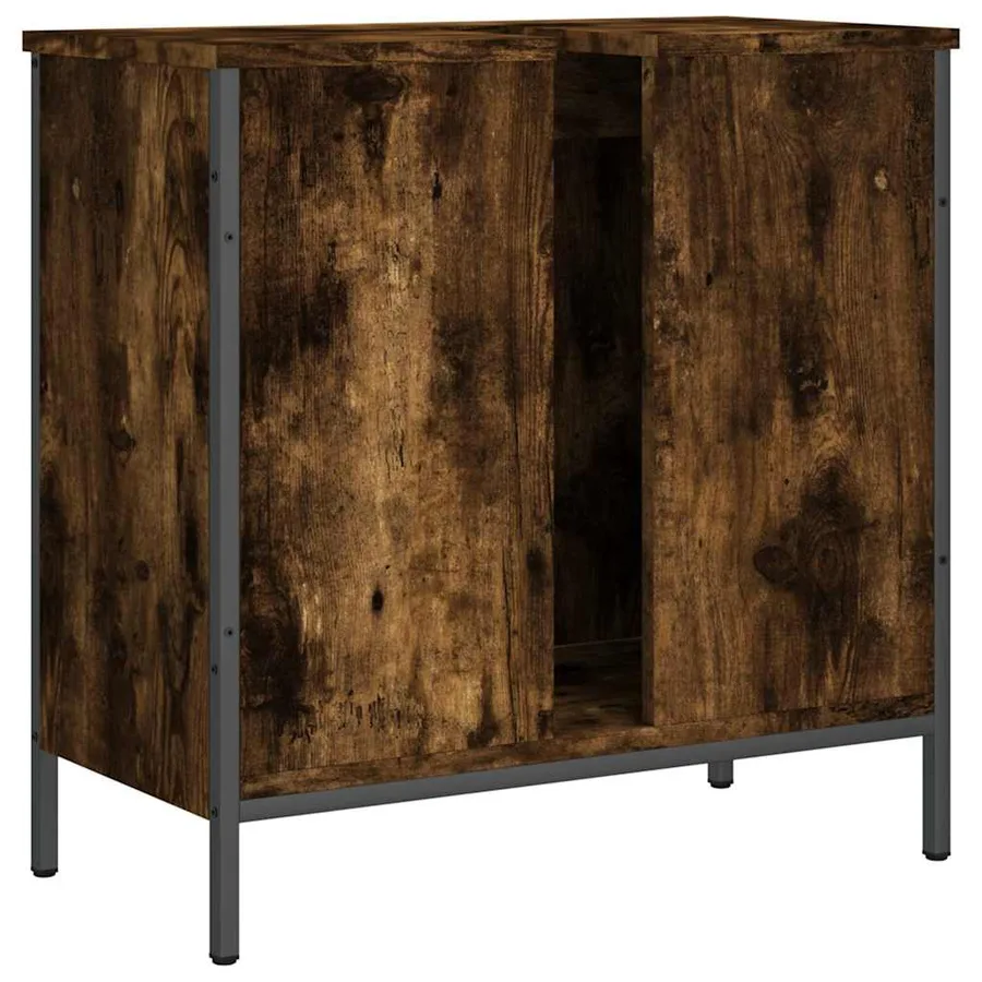 Armoire lavabo de salle de bain chêne fumé 60x30x60 cm - 6