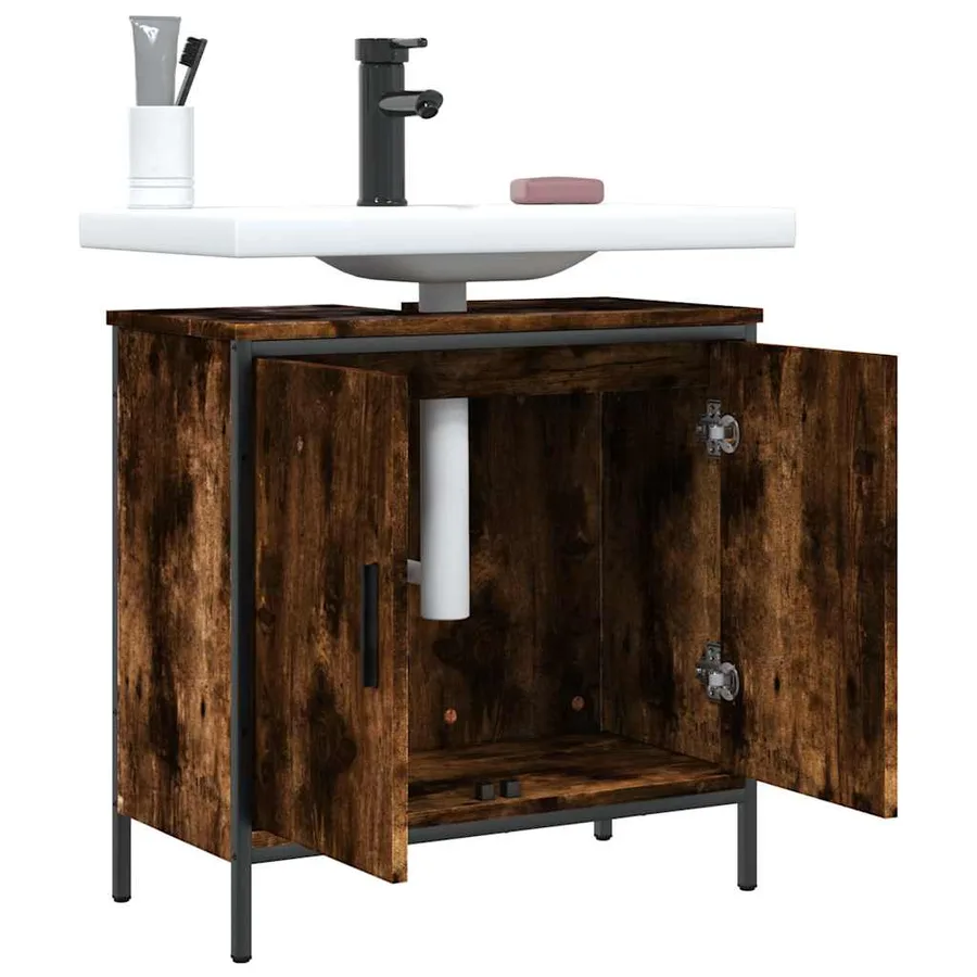 Armoire lavabo de salle de bain chêne fumé 60x30x60 cm - 9