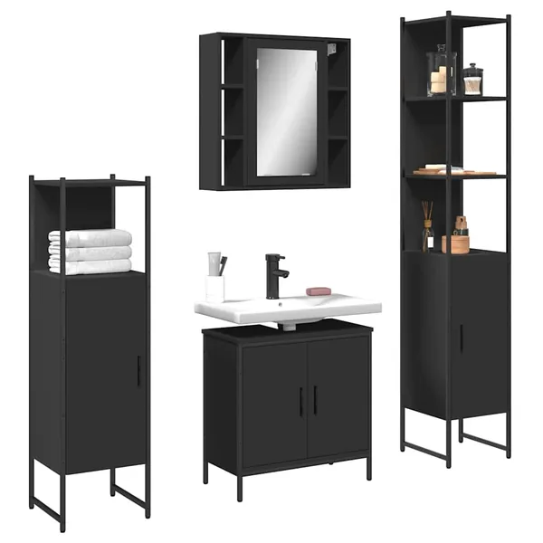 Ensemble d’armoires salle de bain 4 pcs noir bois d'ingénierie