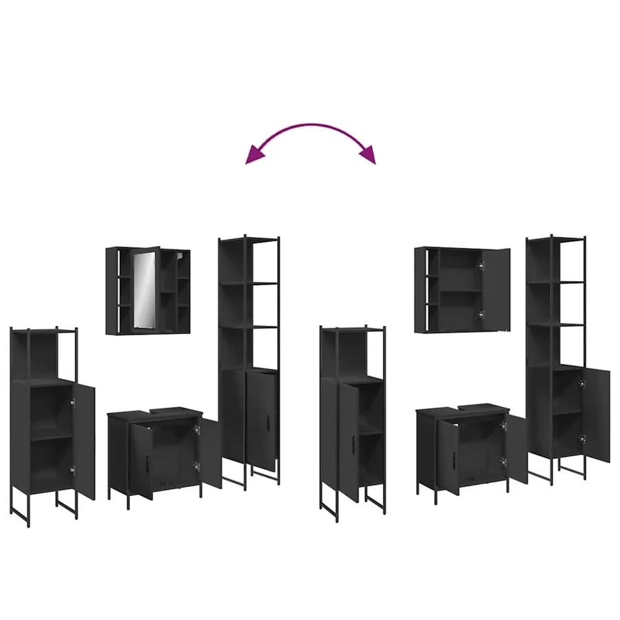 Ensemble d’armoires salle de bain 4 pcs noir bois d'ingénierie - 9