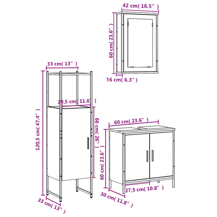 Ensemble de meubles de salle de bain 3 pcs Chêne fumé - 13
