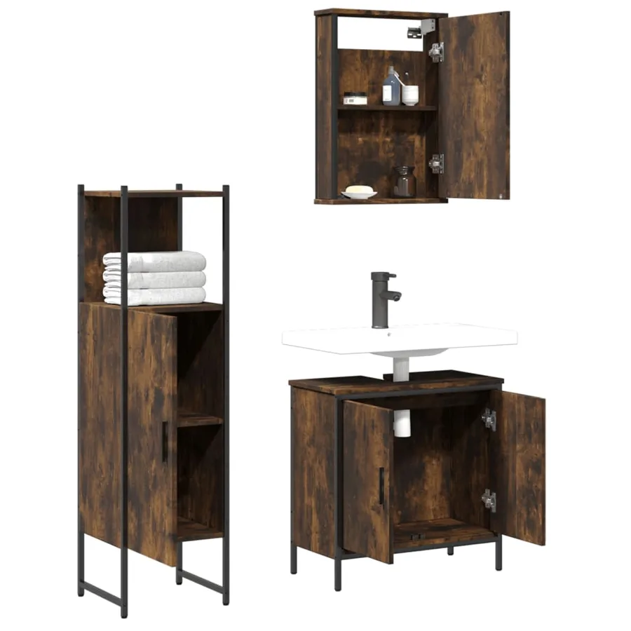 Ensemble de meubles de salle de bain 3 pcs Chêne fumé - 4