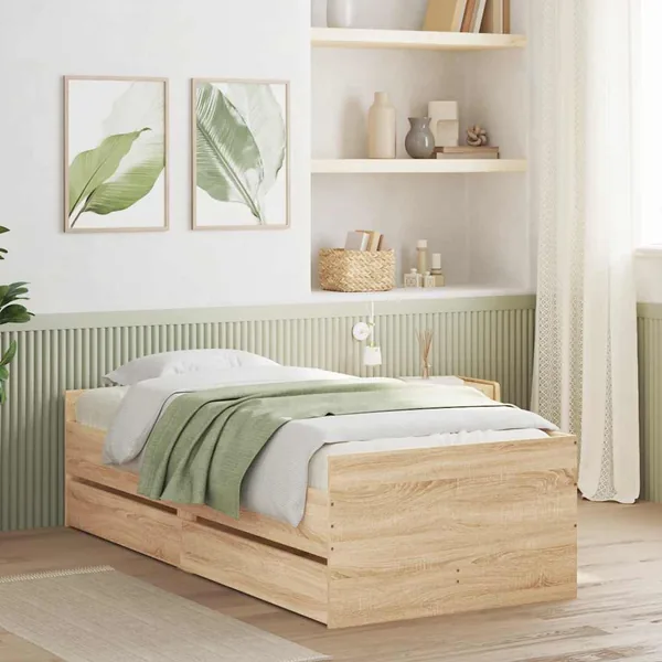 Cadre de lit sans matelas chêne sonoma 75x190 cm