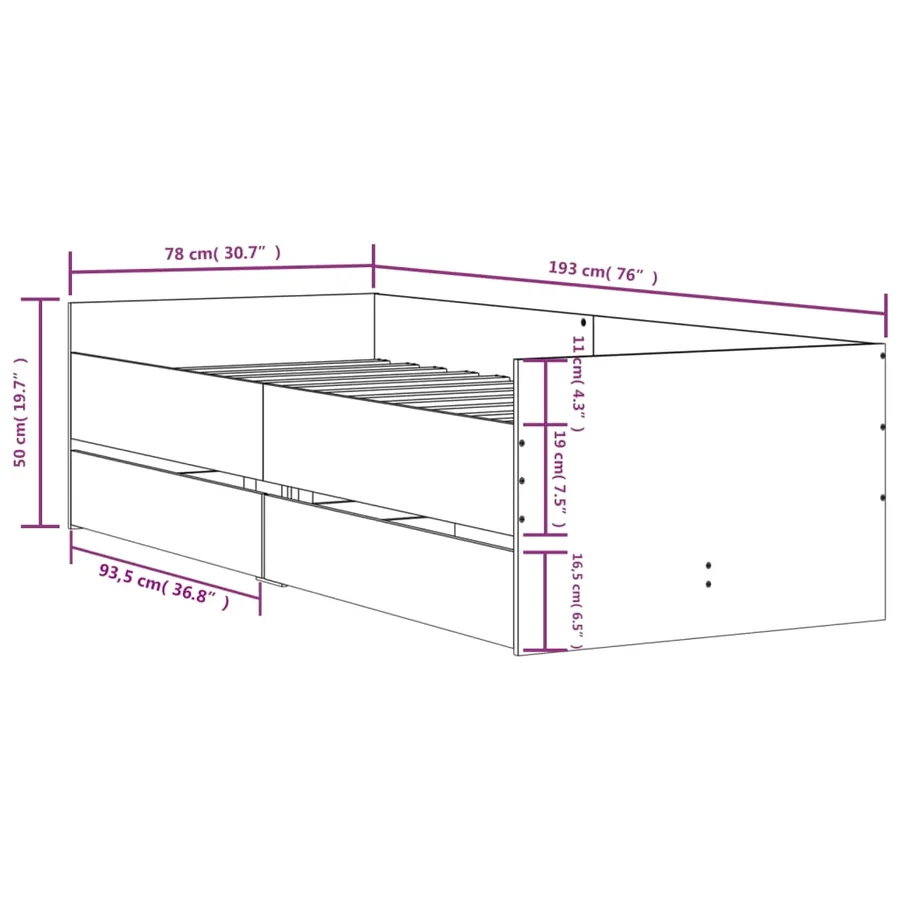 Cadre de lit sans matelas chêne sonoma 75x190 cm - 11