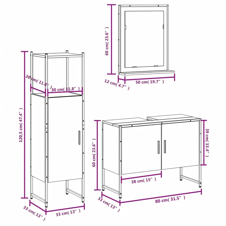 Ensemble d'armoires de salle de bain 3 pcs chêne fumé - 12