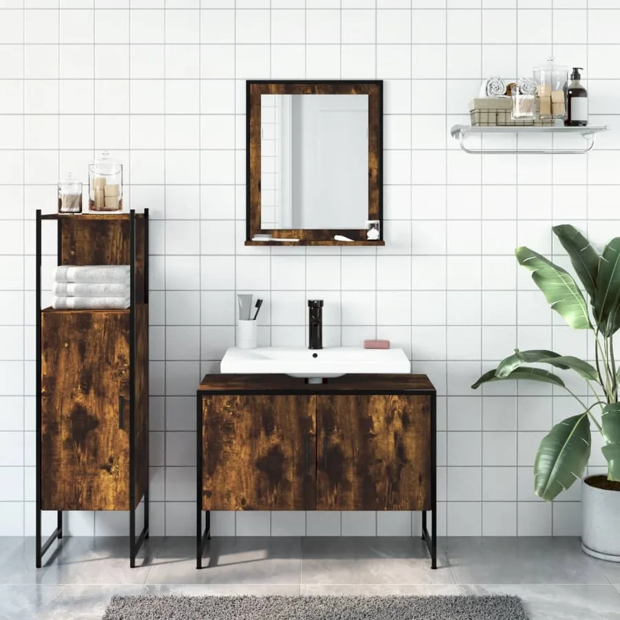Ensemble d'armoires de salle de bain 3 pcs chêne fumé - 3