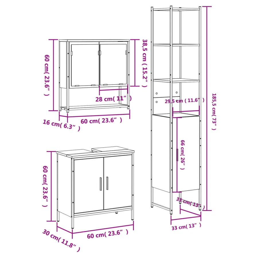 Ensemble de meubles salle de bain 3 pcs noir bois d'ingénierie - 13