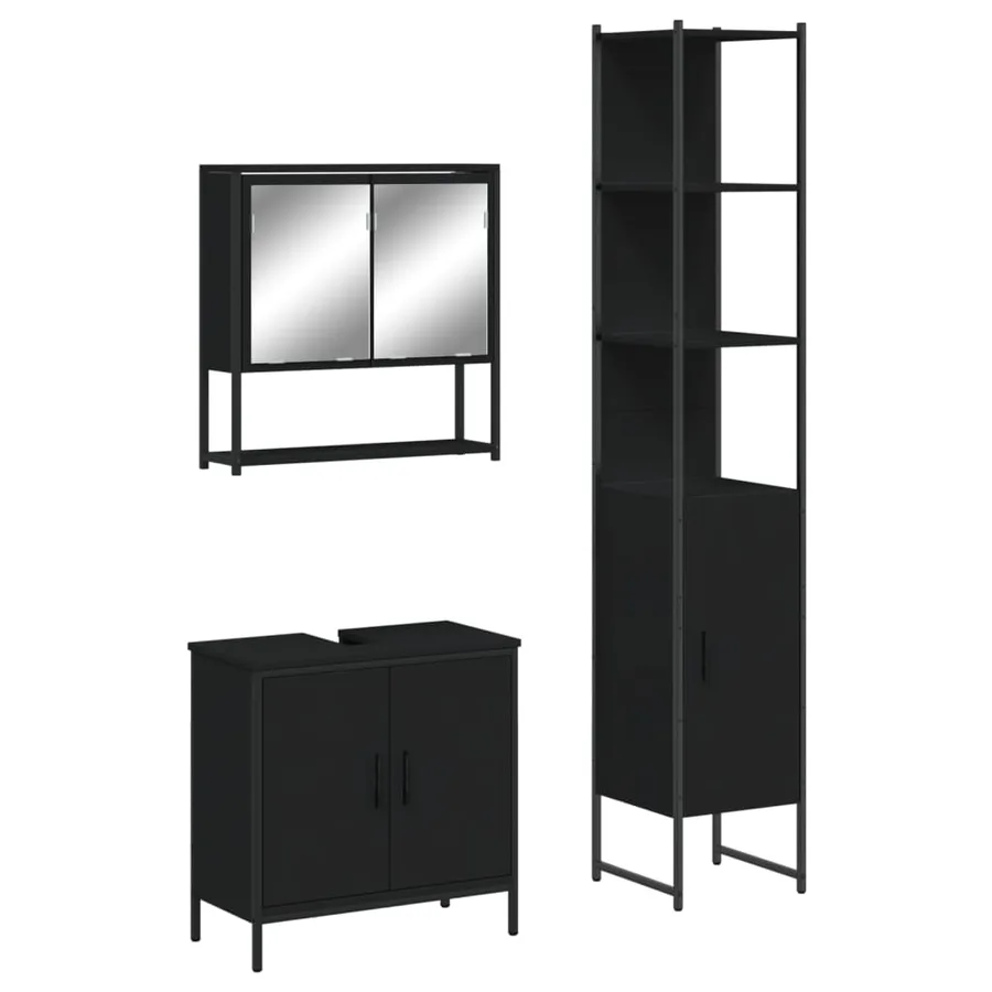 Ensemble de meubles salle de bain 3 pcs noir bois d'ingénierie - 2