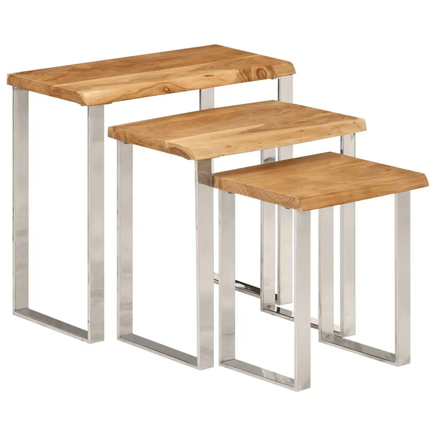 Tables gigognes 3 pcs avec bord vivant bois massif d'acacia - 10