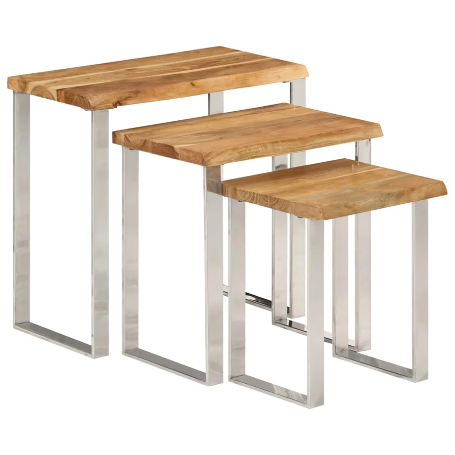 Tables gigognes 3 pcs avec bord vivant bois massif d'acacia - 11