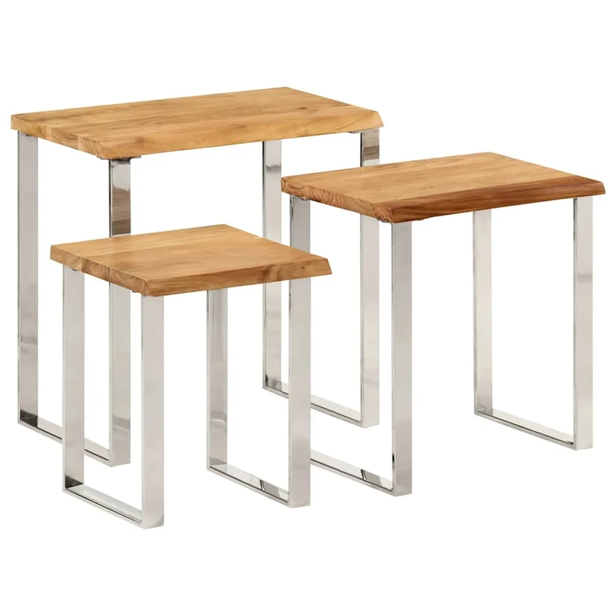 Tables gigognes 3 pcs avec bord vivant bois massif d'acacia - 2