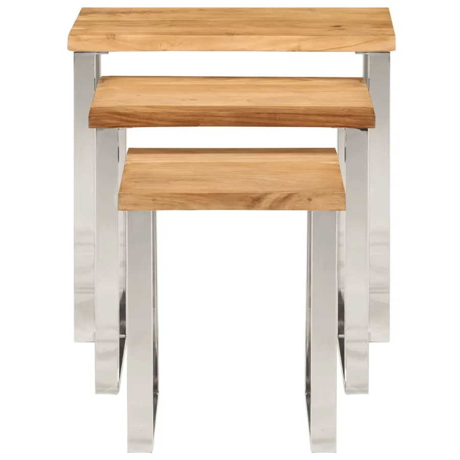 Tables gigognes 3 pcs avec bord vivant bois massif d'acacia - 3
